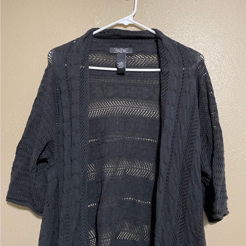 Black Knit Open Front Cardigan Sweater Women’s L - Picture 5 of 5